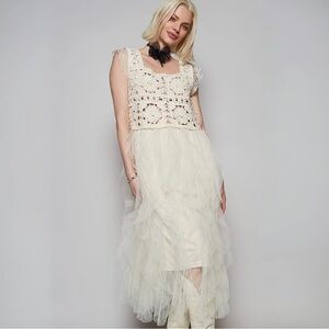 POL Square Neck Sleeveless Lace Detail Crochet Dress